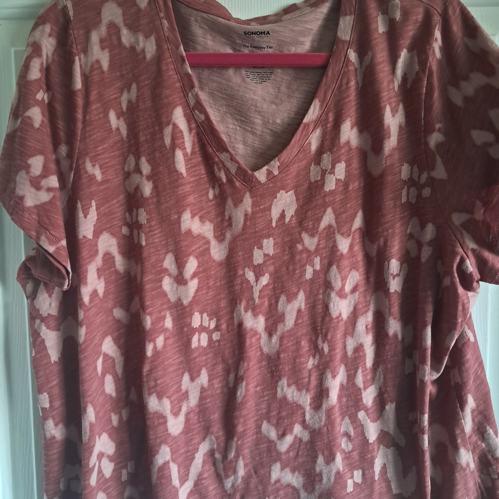 Sonoma Pink Patterned V-Neck Women's Top